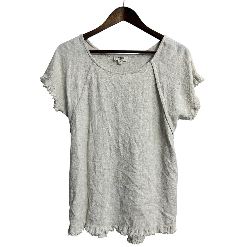 Umgee top women's small neutral fringe raw hem linen boho coastal beach resort